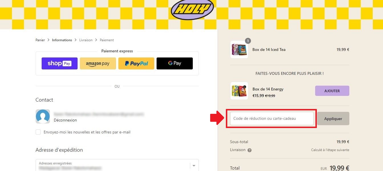 Capture d'écran montrant la page de paiement sur We Are Holy